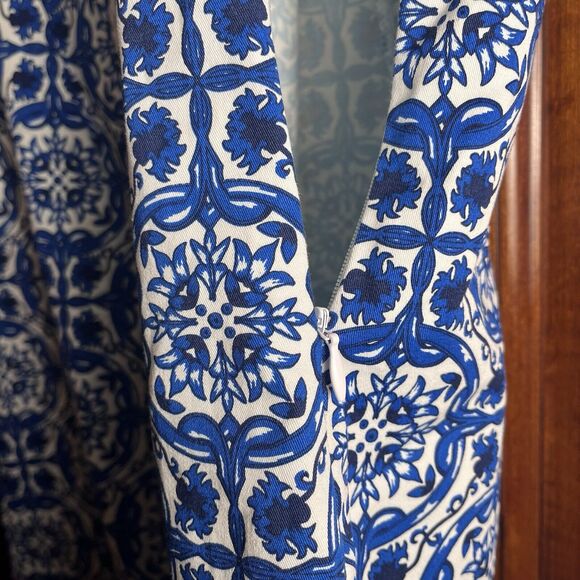 Mud Pie Sleeveless Embroidered Blue Paisley Shift Dress Cotton Stretch Medium - Picture 12 of 14